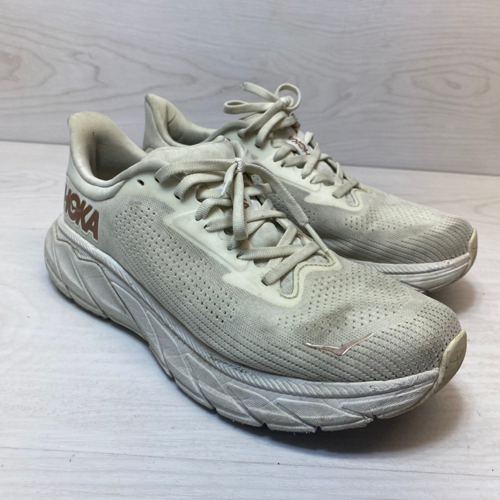 Hoka Womens Size 9 Arahi 7 Running Shoes Stability Cream Rose Gold Mesh 1147851